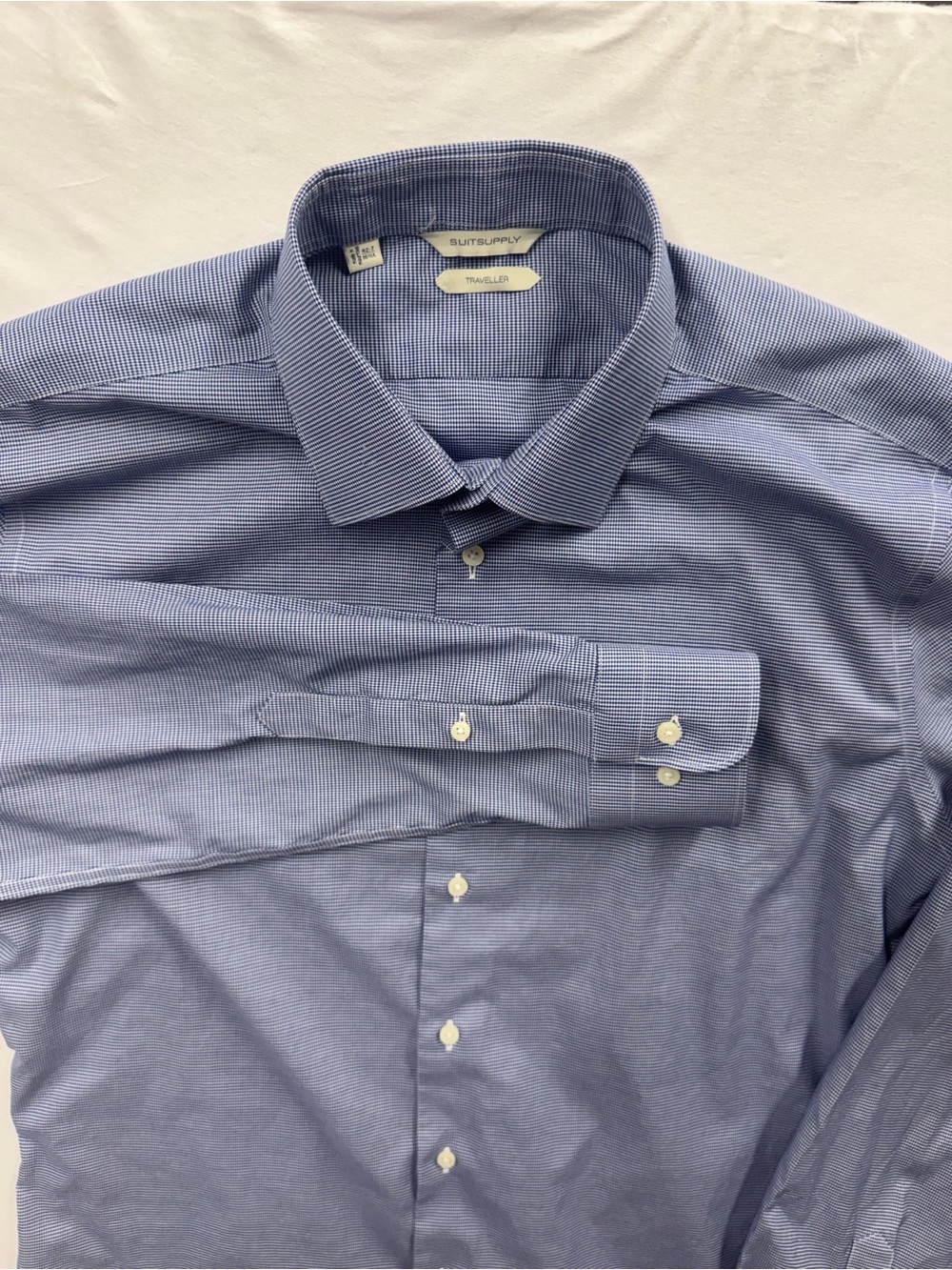 Suitsupply Traveller Dress Shirt Men 42-7 16.5 Blue Houndstooth Business Casual